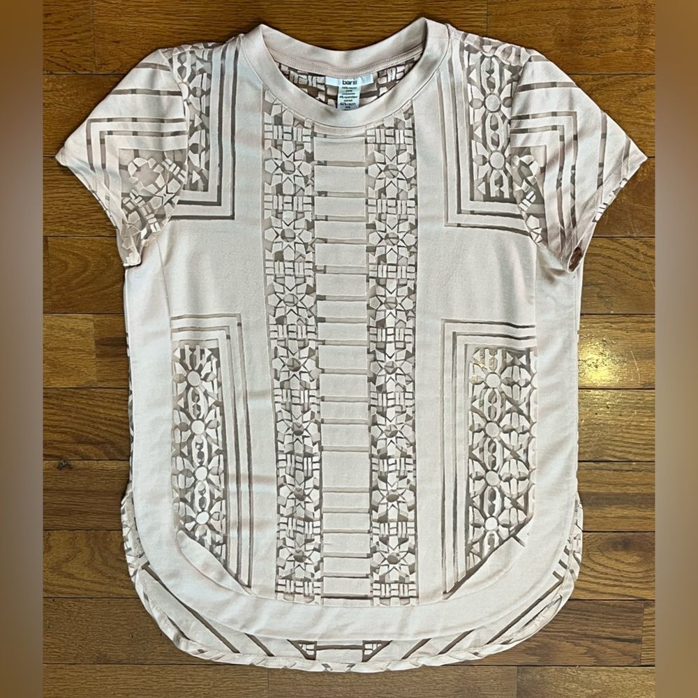Bar III Geometric Print Blouse Soft Pink Women's M Short Sleeve Abstract